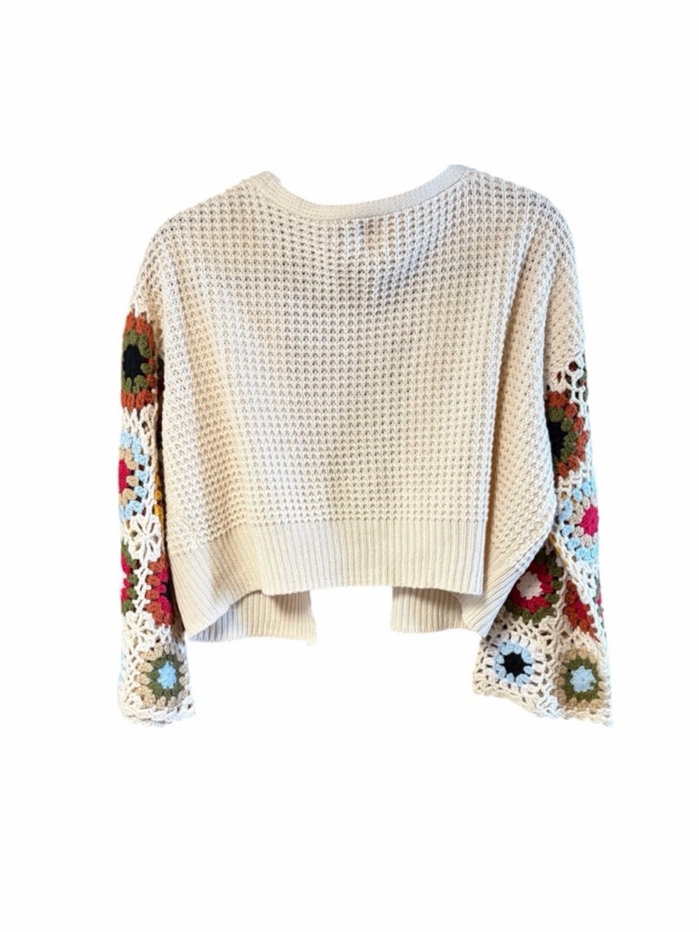 Sincerely Jules Knit Crochet Granny Square Sleeves Boho Cardigan Sweater - Picture 2 of 5